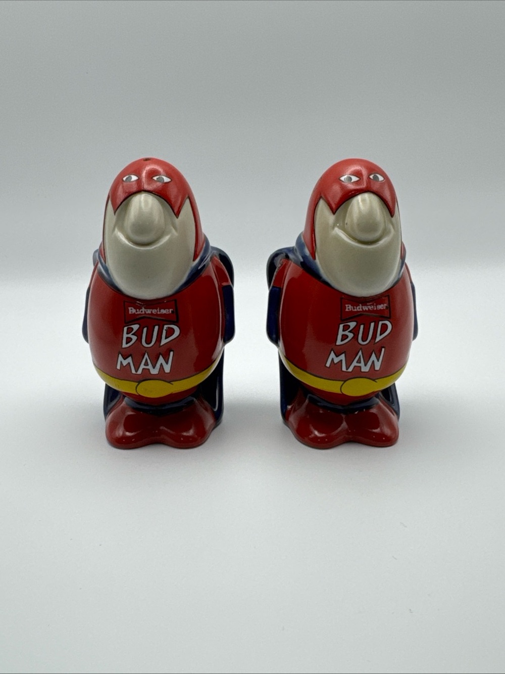 Vintage Budweiser Bud Man Pair Ceramic salt and pepper shaker